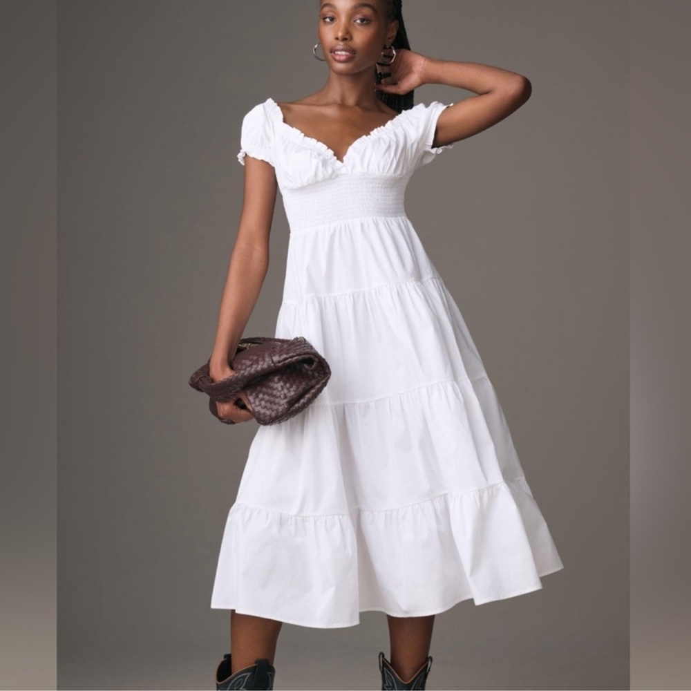 WeWoreWhat White Ruched Sundress Sweetheart Neckline
